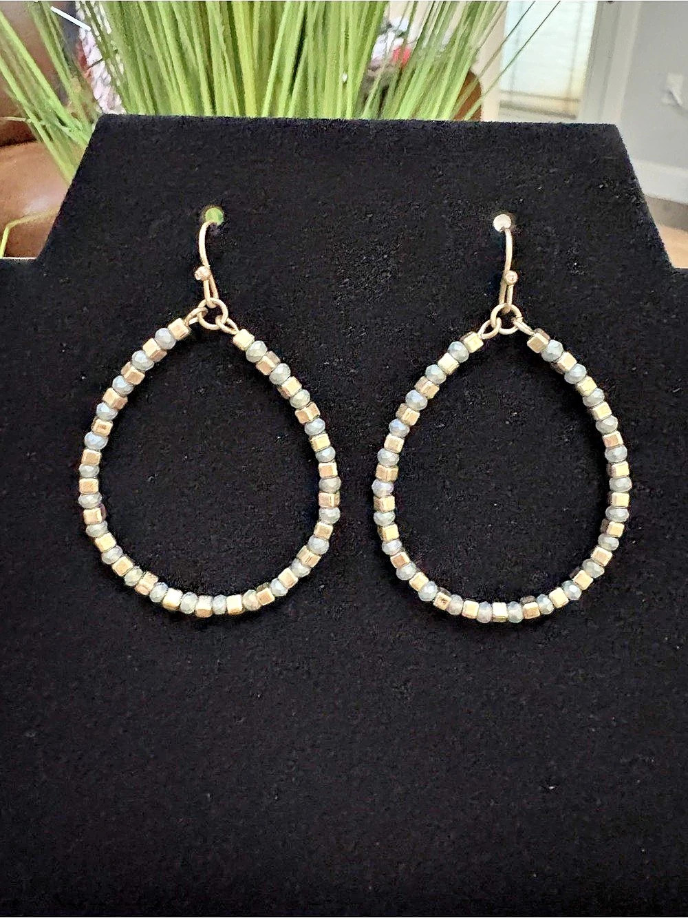 Melrose and Market Beaded Teardrop Earrings in Gold & Gray NWT